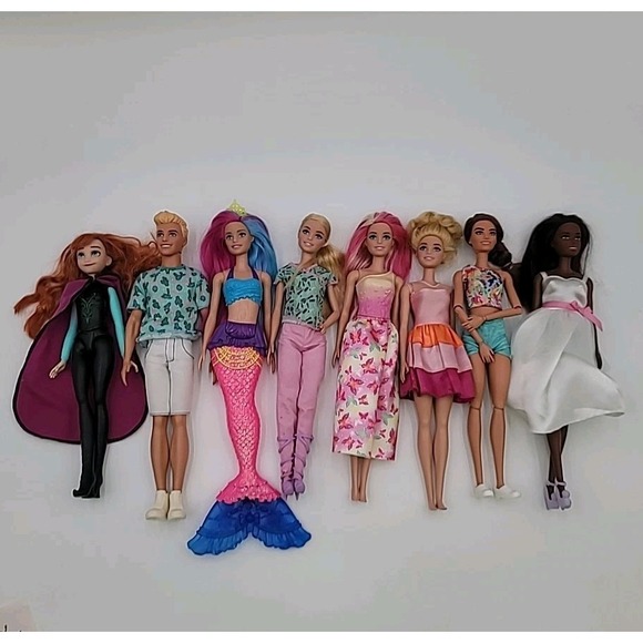 Barbie Other - 8 Various Barbie/other Fashion Doll Mixed Lot 2013 Anna Ken Mermaid African Amer